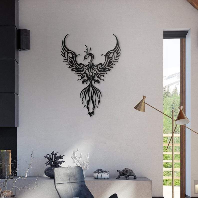 Phoenix Bird Rising Metal Wall Art Symbolic Rebirth Resurrection Empowering Nordic Decoration Mythical Creature Housewarming Gift CK image 1