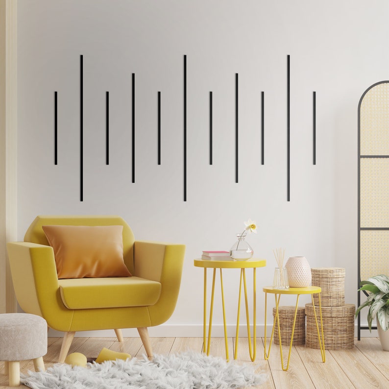 Stripes Metal Wall Art Geometric Contemporary Black Lines Minimalist Monochrome Modern Creative Dining Room Decoration image 3