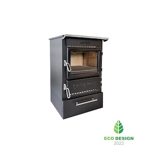 Eco Friendly Wood Burning Stove with Firebox Clear Window Fireplace Heavy Winter Heater with Stovetop Cooker Cottage Style Shango 305 Box