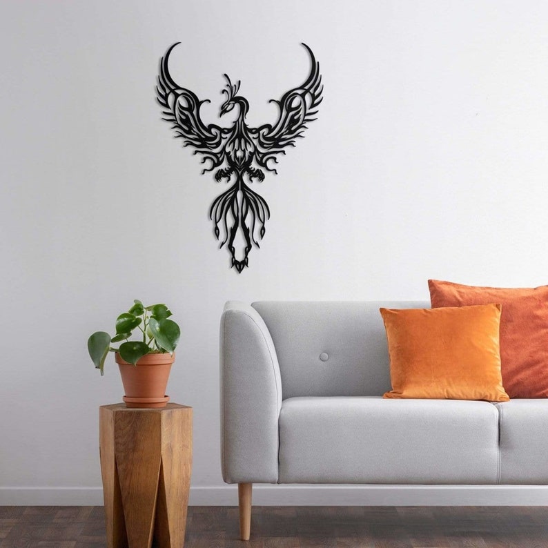 Phoenix Bird Rising Metal Wall Art Symbolic Rebirth Resurrection Empowering Nordic Decoration Mythical Creature Housewarming Gift CK image 2