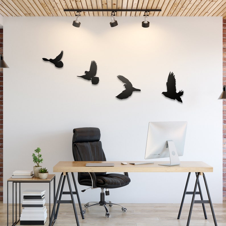 Flying Birds Metal Wall Art Freedom Peace Hope Opportunity Change Monochrome Minimal Dove Silhouette Entryway Decoration 