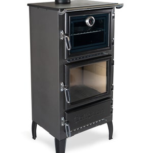Multifunctionele houtgestookte gietijzeren kachel met oven en kookplaat voor koken, bakken, verwarming, geschikt voor kleine huizen en boerderijen