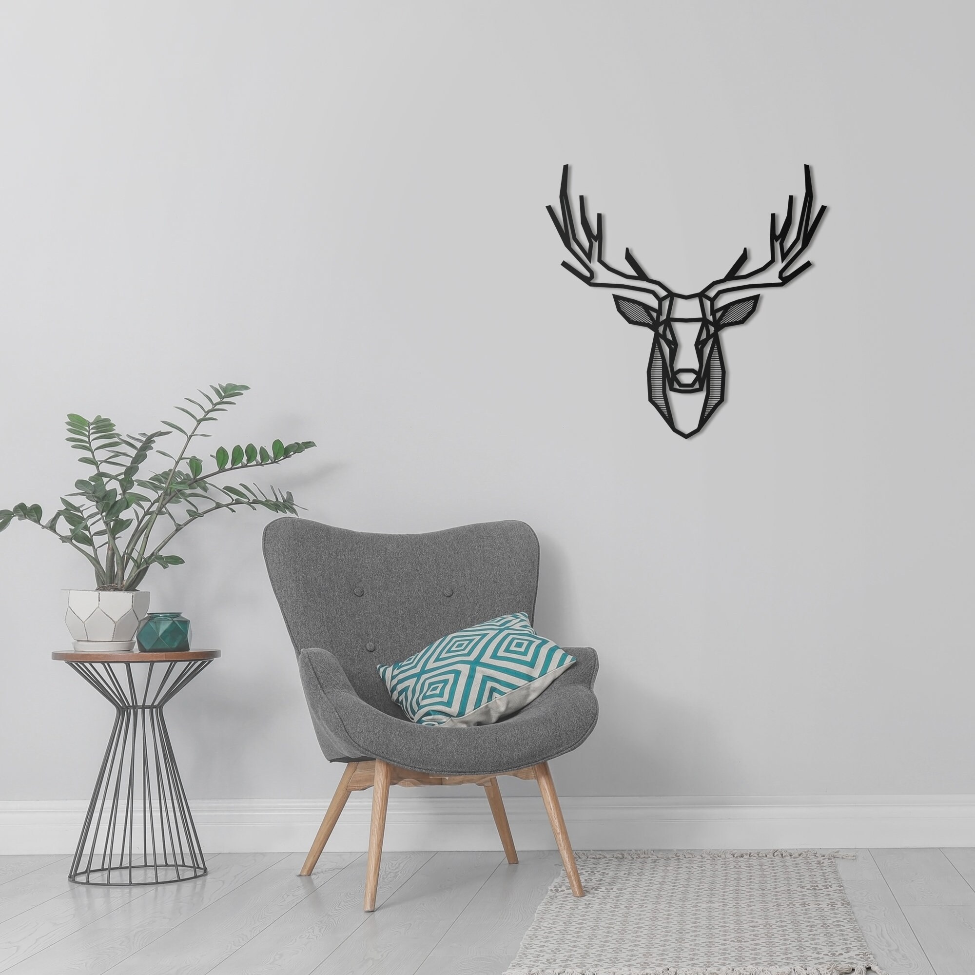 Deer Metal Wall Art: Geometric Laser Cut Wall Decor
