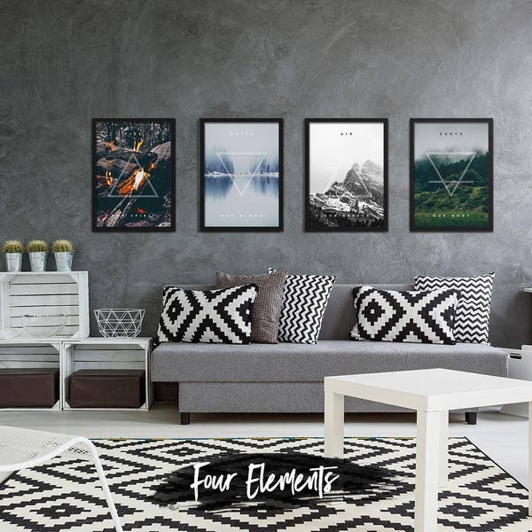 Four Elements Poster Set, Print, Affiche, Plakat, Wall Art, Wall Decor, Poster Set, Print Set