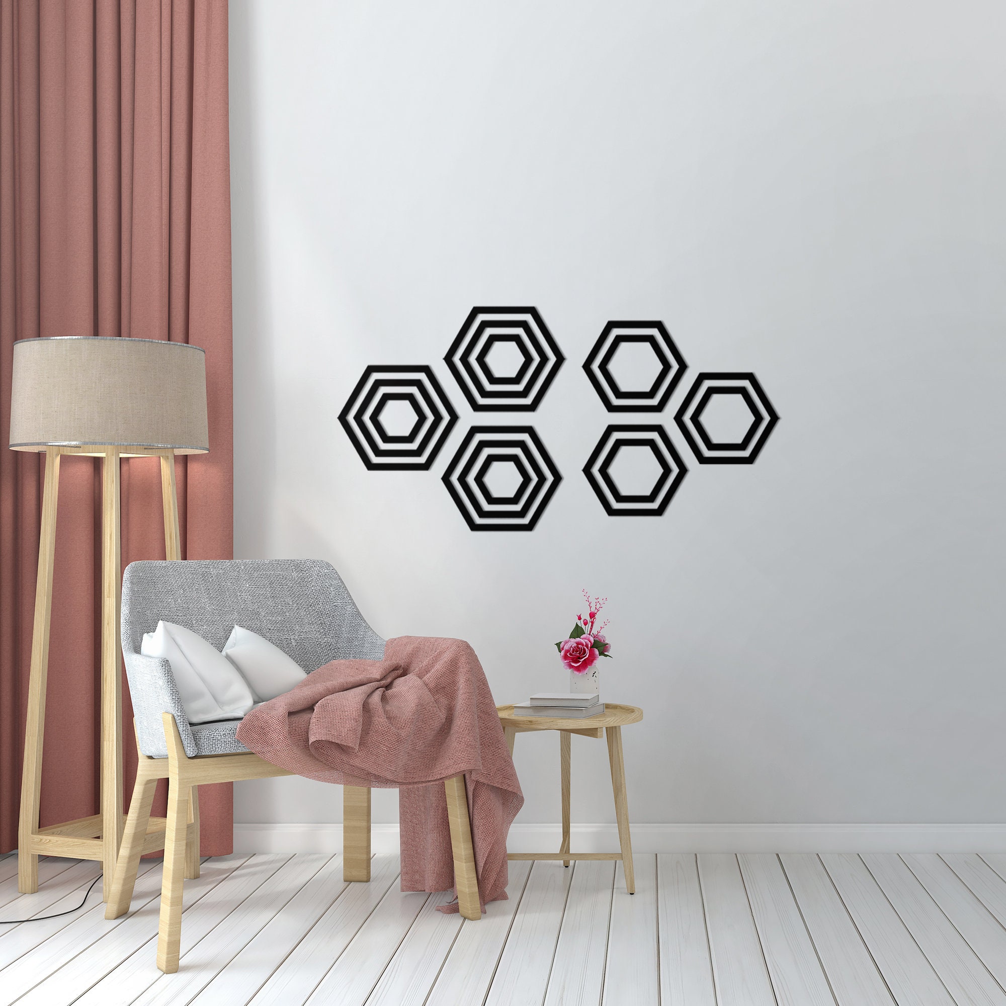 Decor Gift Livingroom Hexagon - Modern Set of Wall Art Decor 15 Housewarming Wall the Minimalist Metal for Etsy Wall