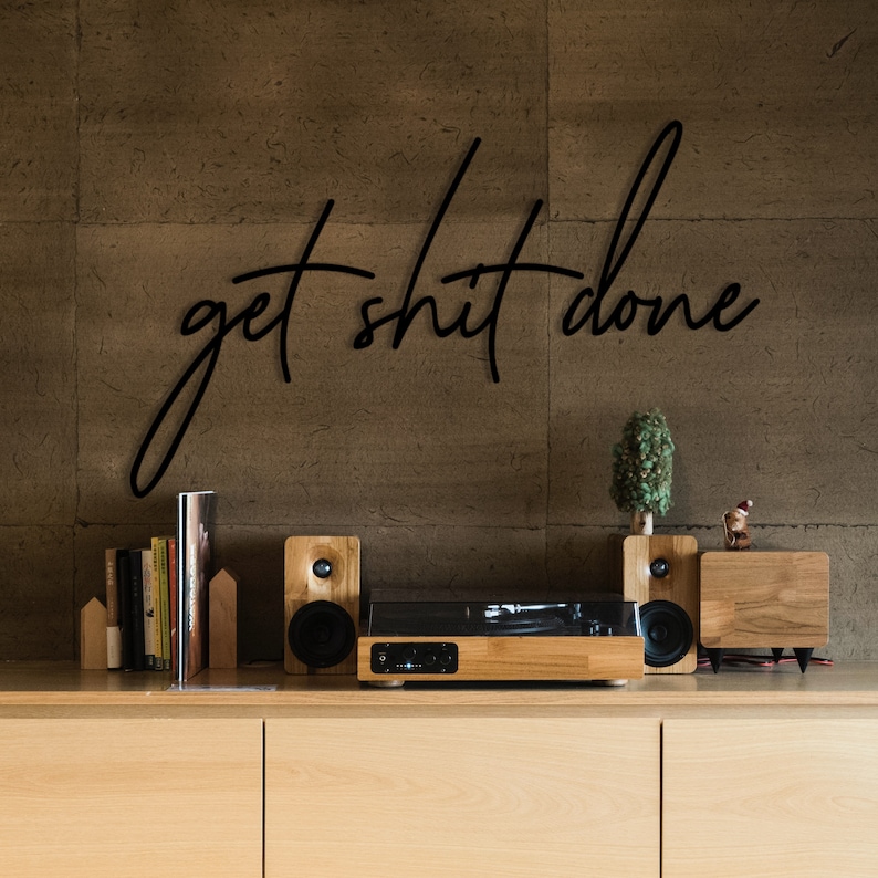 Get Shit Done Metal Wall Art Minimalist Inspirational Affirmation Work Productivity Quote Monochrome Sign Do It Office Decoration image 3