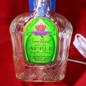Crown Royal Apple Retro Table Lamp ; Upcycled Alcohol Glass Bottle Man Cave Decor