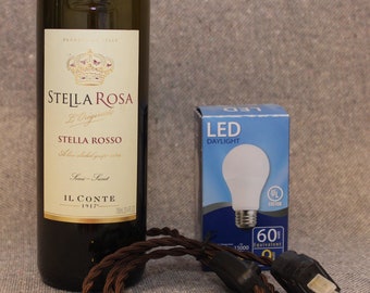 Italia Stella Rosa Wine Bottle turned into Chic Lamp. Man Cave Lamp Decor.