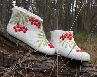 Handmade Wool Felted Boots: Leather Sole, Cozy House Slippers