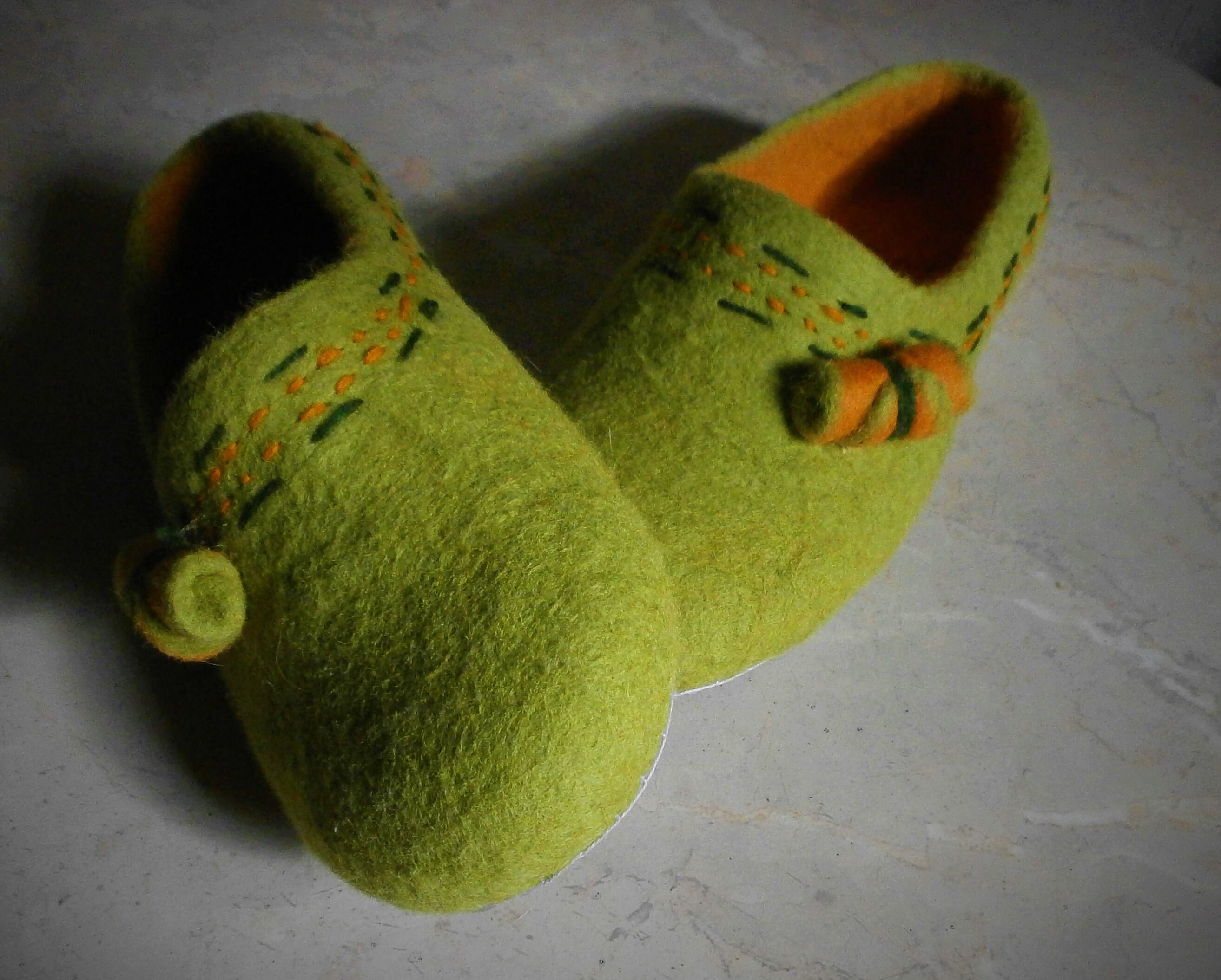 Women's Green Orange Felted Slippers.100% Sheep Wool - Etsy