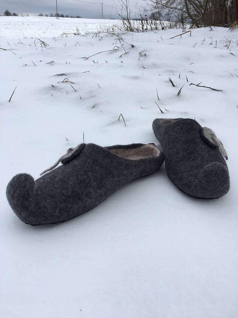 Men's Elf Slippers. Felted of Dark Wool. A Good Gift for a Man. Made by Hand From 100 Sheep