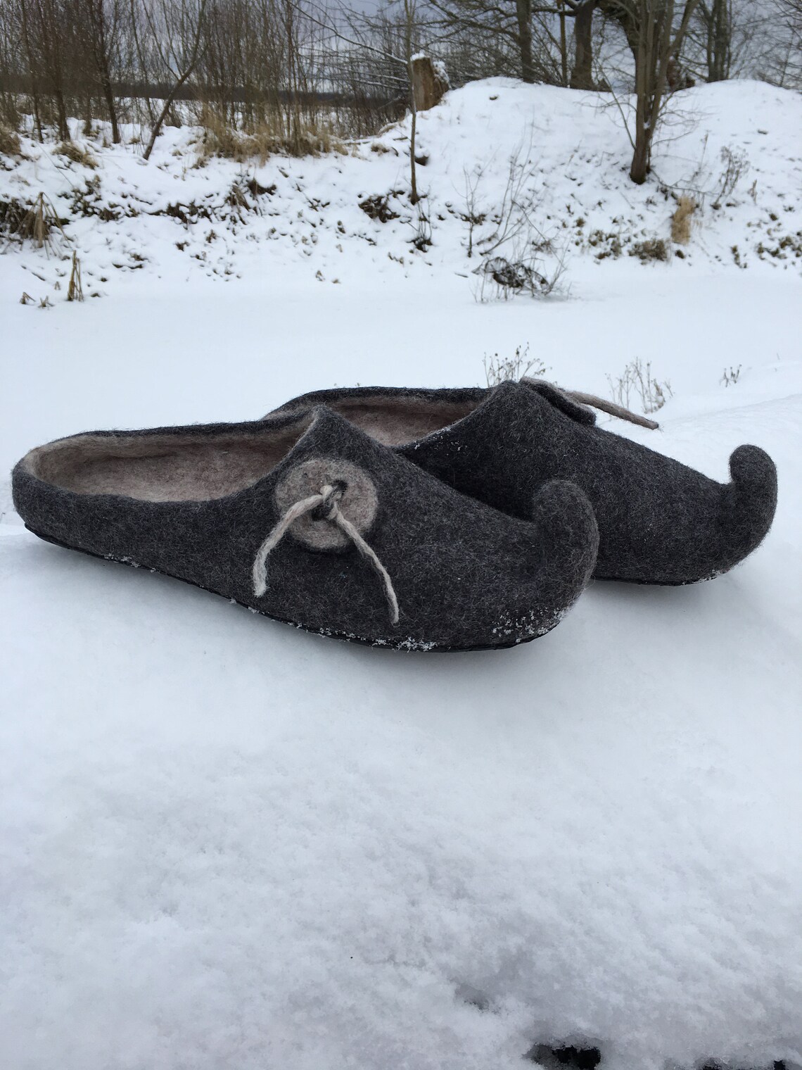 Men's Elf Slippers. Felted of Dark Wool. A Good Gift for a Man. Made by