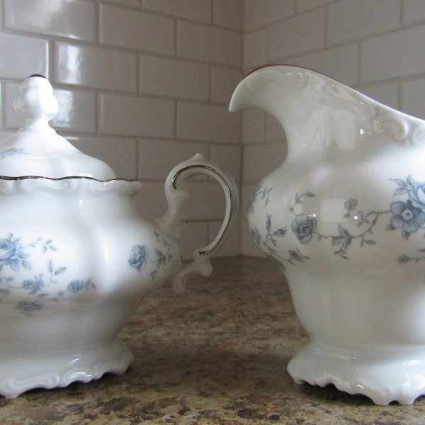Johann Haviland's Traditions Blue Garland Set of Footed Creamer With Sugar Bowl. Also Bavarian Footed Creamer Available