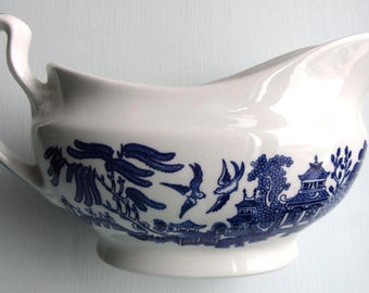 Salsera Churchill Blue Willow, estilo georgiano, fabricada en Inglaterra