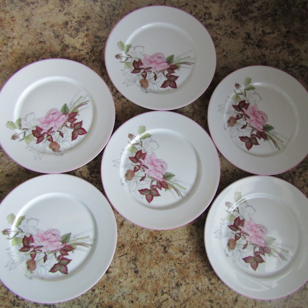 Set Of SIX Watercolors Block Spal Western Rose Salad/Dessert Plates