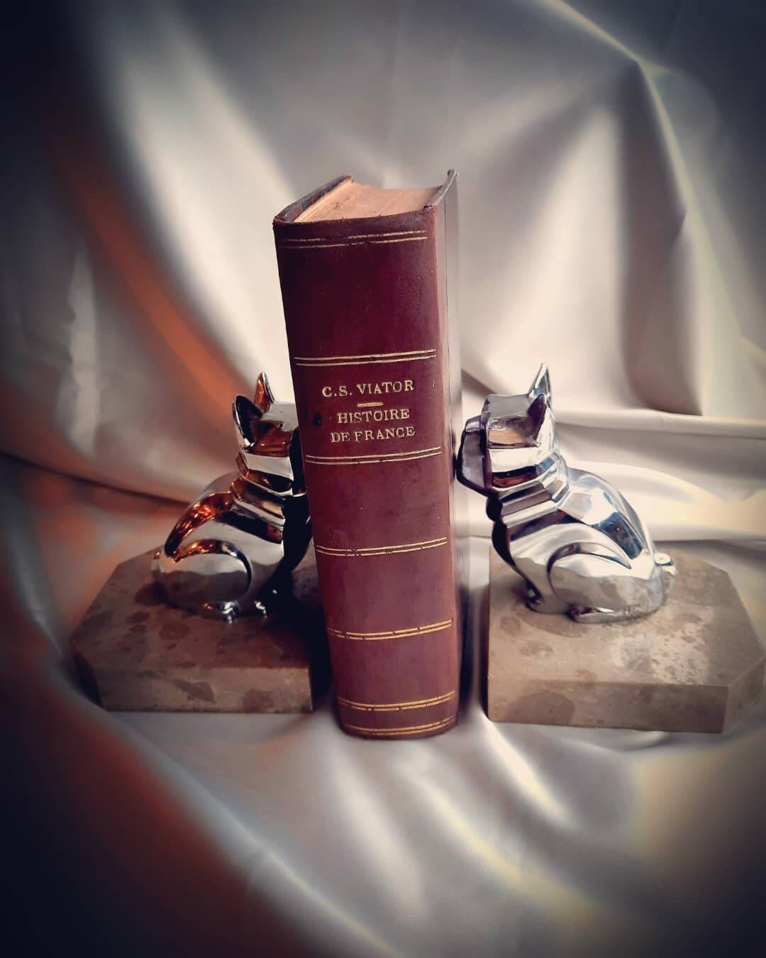 Charmants Serre-Livres Art Déco Petits Chiens Signés Hippolyte Moreau.