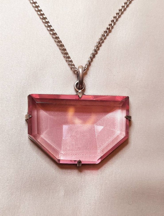 Superb old pendant in pink crystal around 1920, mo