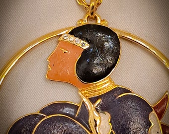 Pendentif Médaille Ancien Art Déco ORENA PARIS - Plaqué Or émaillé, Breloque