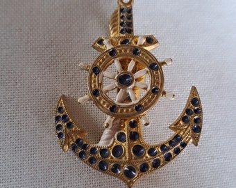 1960 navy anchor brooch, enamelled and gilded.