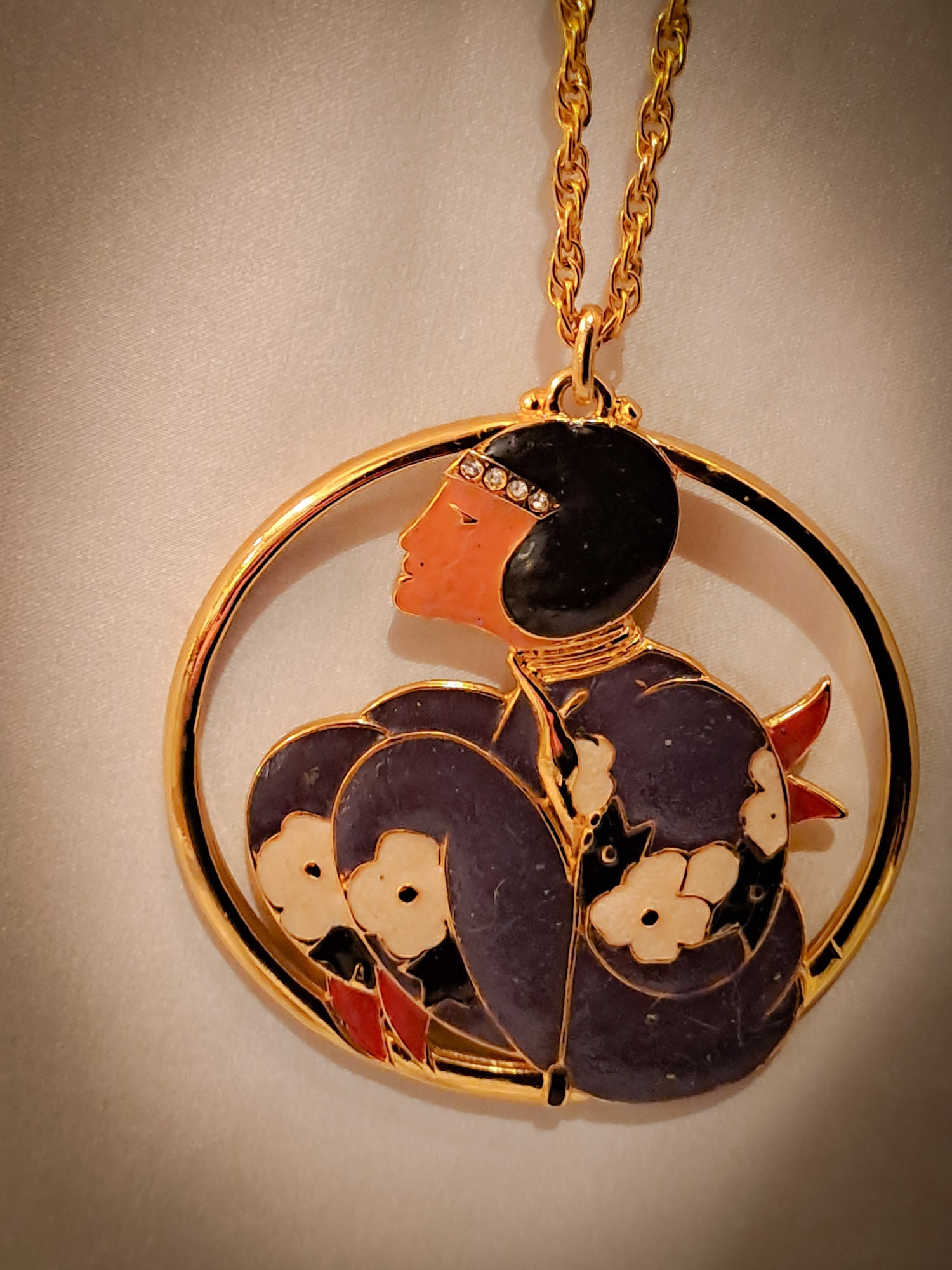 Ancienne parure de collier + bracelet, en métal doré, Orena Paris, vintage