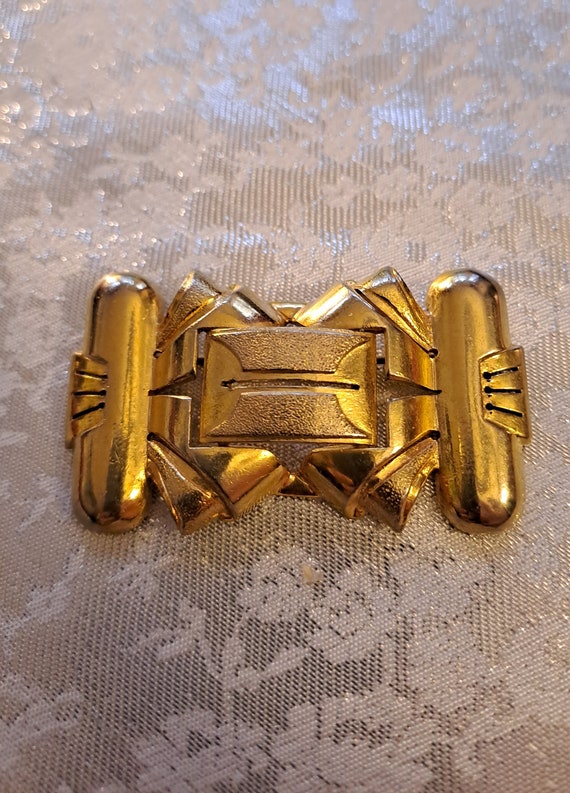 BROCHE ART DÉCO TRÈS GRANDE Années 1930 - Marcasites Avec Chaîne De Sécurité - Bijou Ancien Occasion