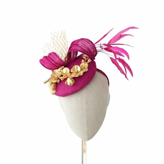 GILDED - Magenta Pink Silk Abaca with swirl and feathers