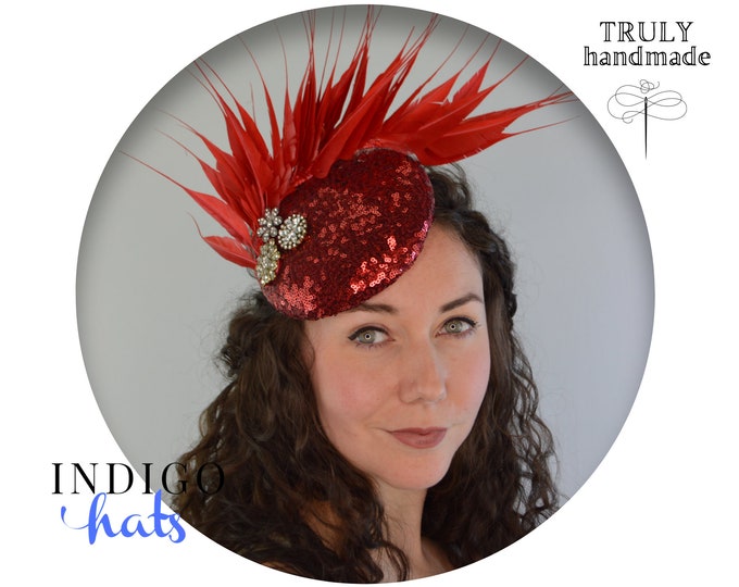 Red Sequin Cocktail Hat