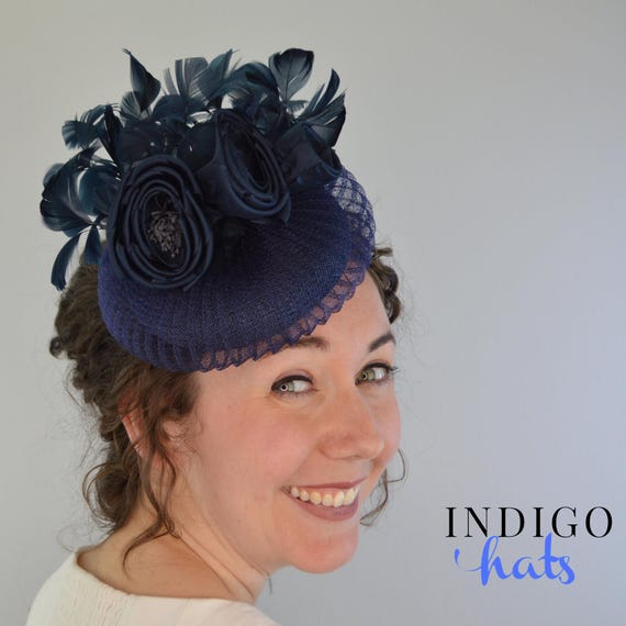 CUSOMIZE COLORS - Pleated Navy Cocktail Hat