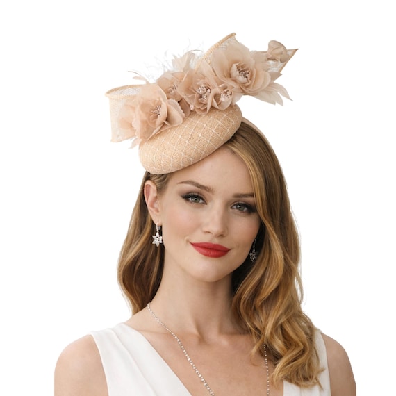 BLOSSOM pillbox fascinator,Natural straw
