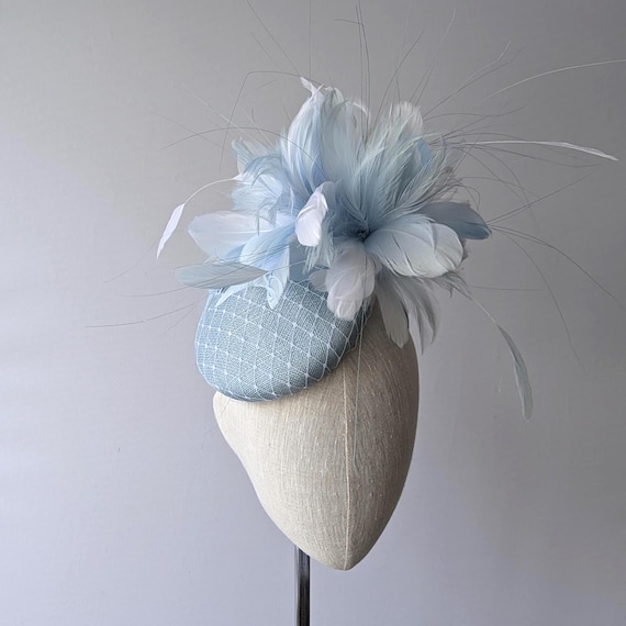 Light Blue feather shades button cocktail hat