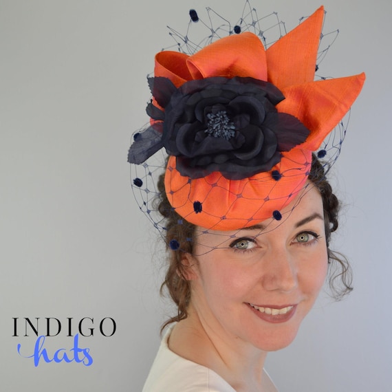 CUSTOM COLOR CHOICE - Orange and Navy Silk