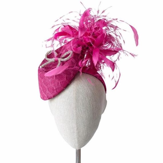 ZARA - Cerise Percher Hat with Rhinestone Bow.