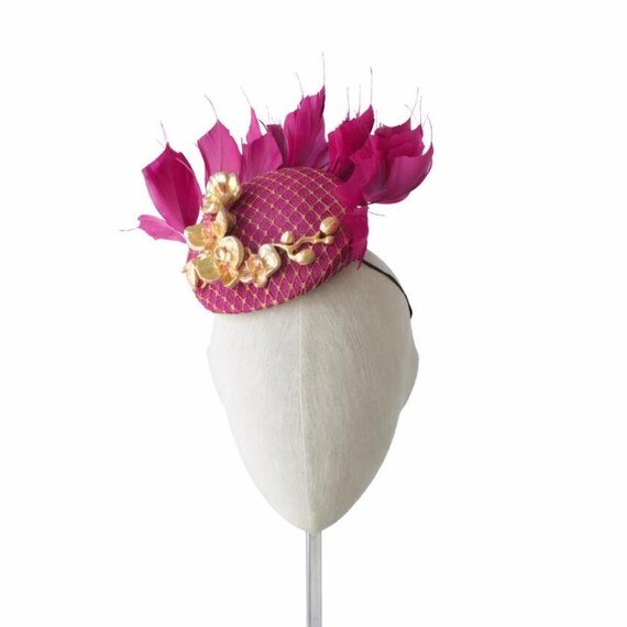 GILDED - Magenta Pink Silk Abaca with swirl and feathers