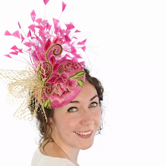 PEONY - CUSTOMIZE Pink Embroidered Cocktail hat