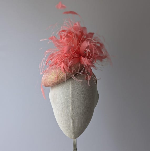 Gold and Coral Feather Kentucky Derby Hat.