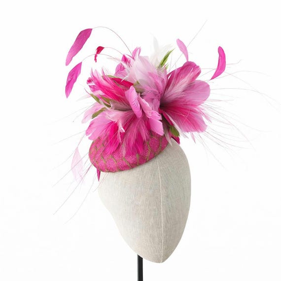 RIO - Pink and Green feathers and vintage veiling