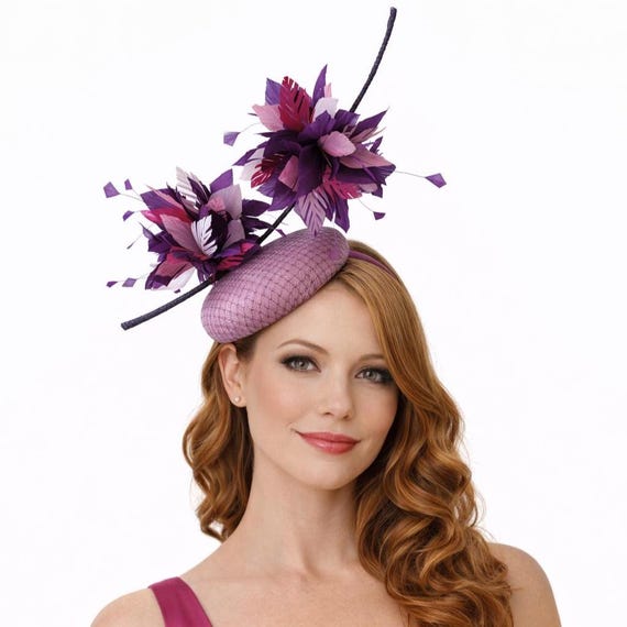 FLEUR VOLANTE - with mauve purple and lilac feathers
