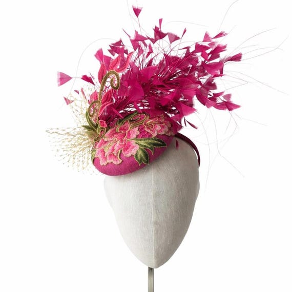 PEONY - Magenta Pink Embroidered Cocktail hat