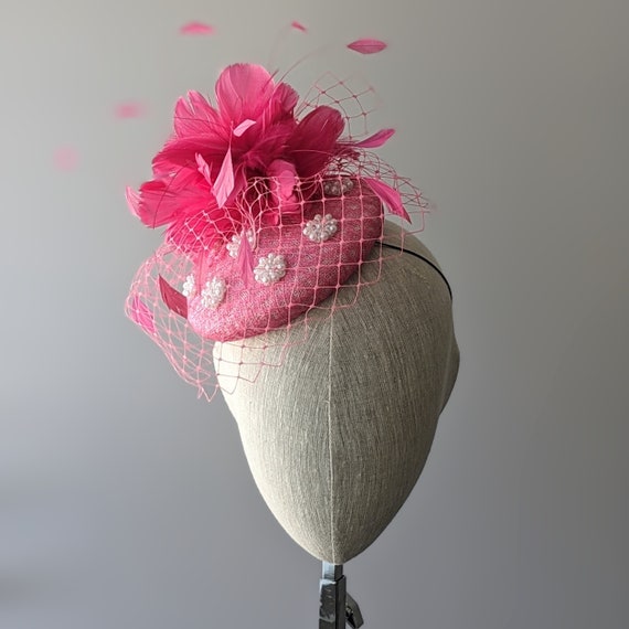 CUSTOMIZE Pink feather formal Hat.