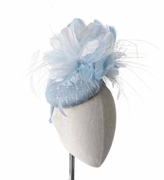 VIVA - Light Blue feather shades button cocktail hat
