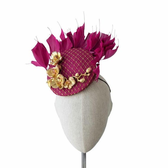 GILDED - Magenta and Gold Orchid feather
