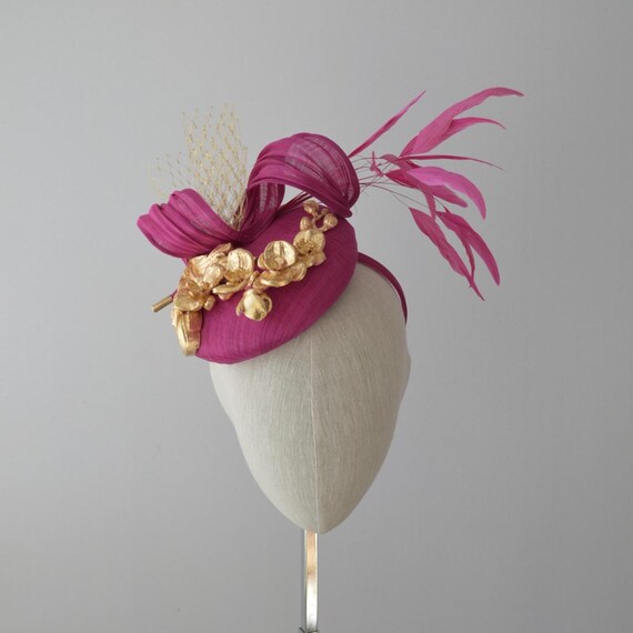 GILDED - Magenta Pink Silk Abaca with swirl and feathers