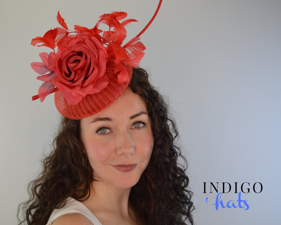 Red Rose Hat. Womens Kentucky Derby Fascinator Famous Hat Etsy