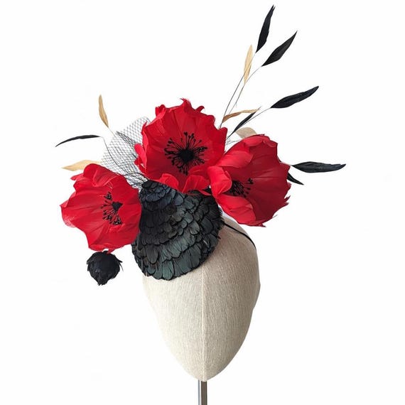 VERVE - Red poppies with Lady Amhurst feather percher