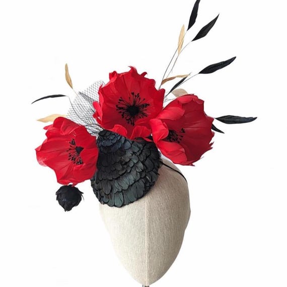 VERVE - Red poppies with Lady Amhurst feather percher