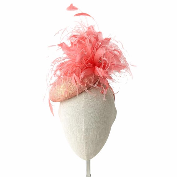 Gold and Coral Feather Kentucky Derby Hat.