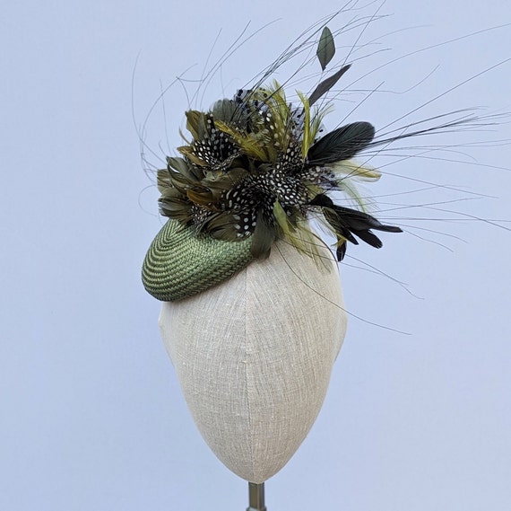 Sage Green buntal straw feather hat