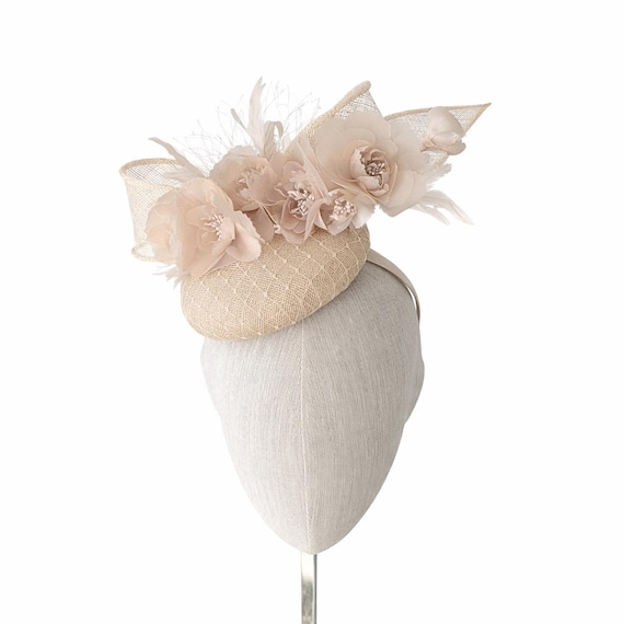 BLOSSOM pillbox fascinator,Natural straw