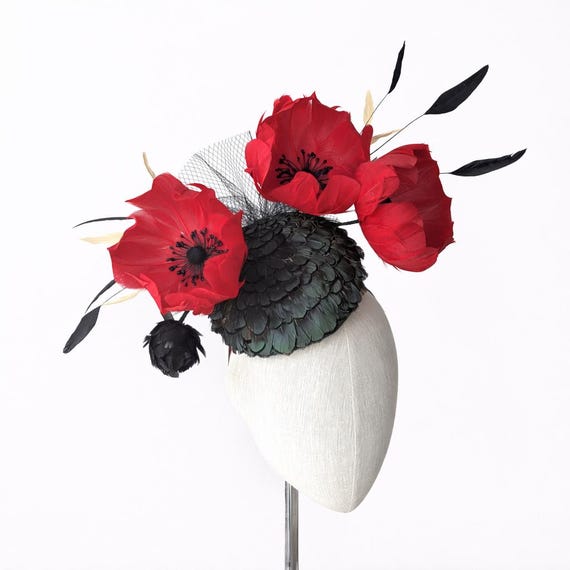 VERVE - Red poppies with Lady Amhurst feather percher