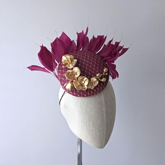 GILDED - Magenta and Gold Orchid feather